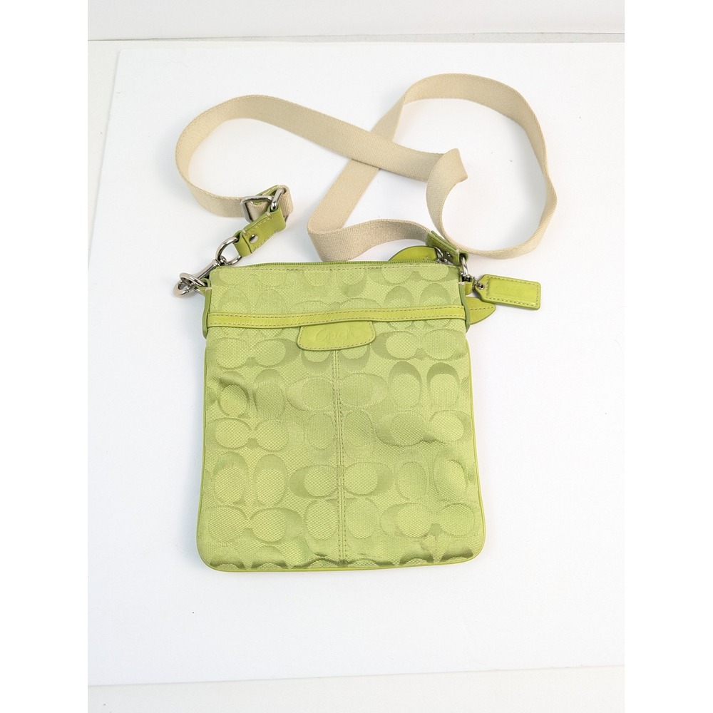 Coach Crossbody Bag Lime Green Signature Jacquard Small‎ Purse